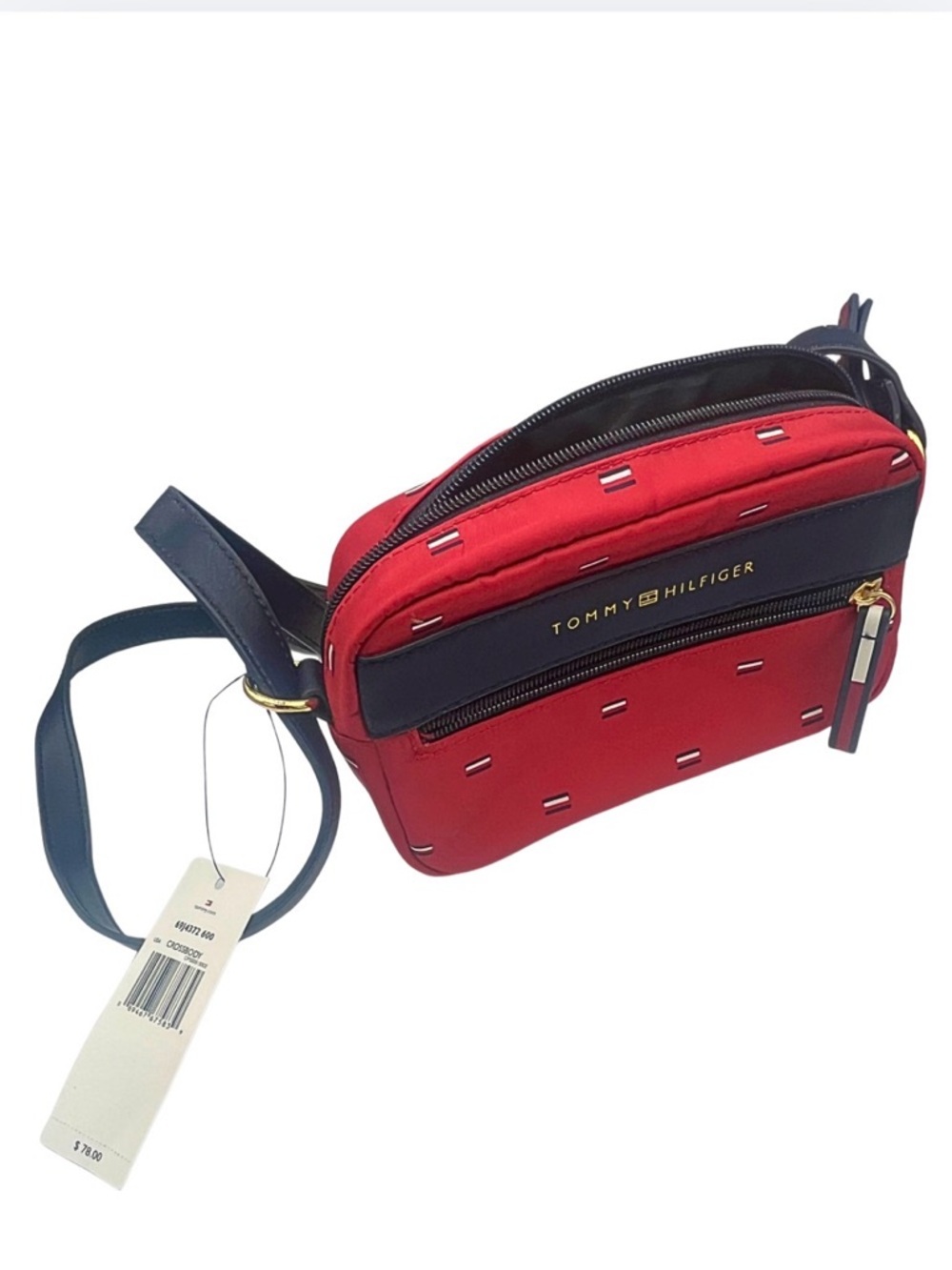 Tommy Hilfiger Red Nylon Belt Bag /Crossbody with Navy Trim - Picture 3 of 10